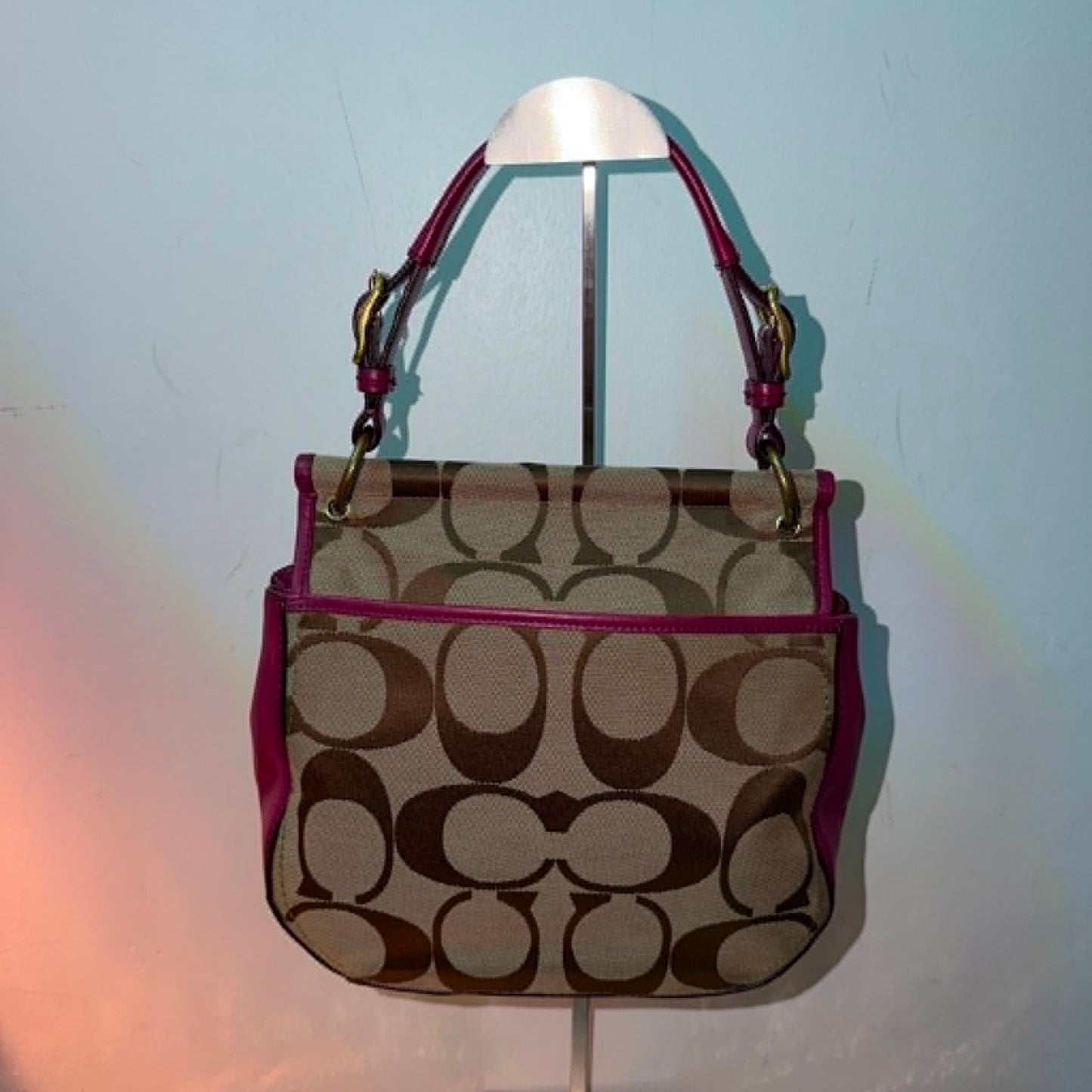 Vintage 2000s Coach Soho Signature Flap Bag in Berry Purple