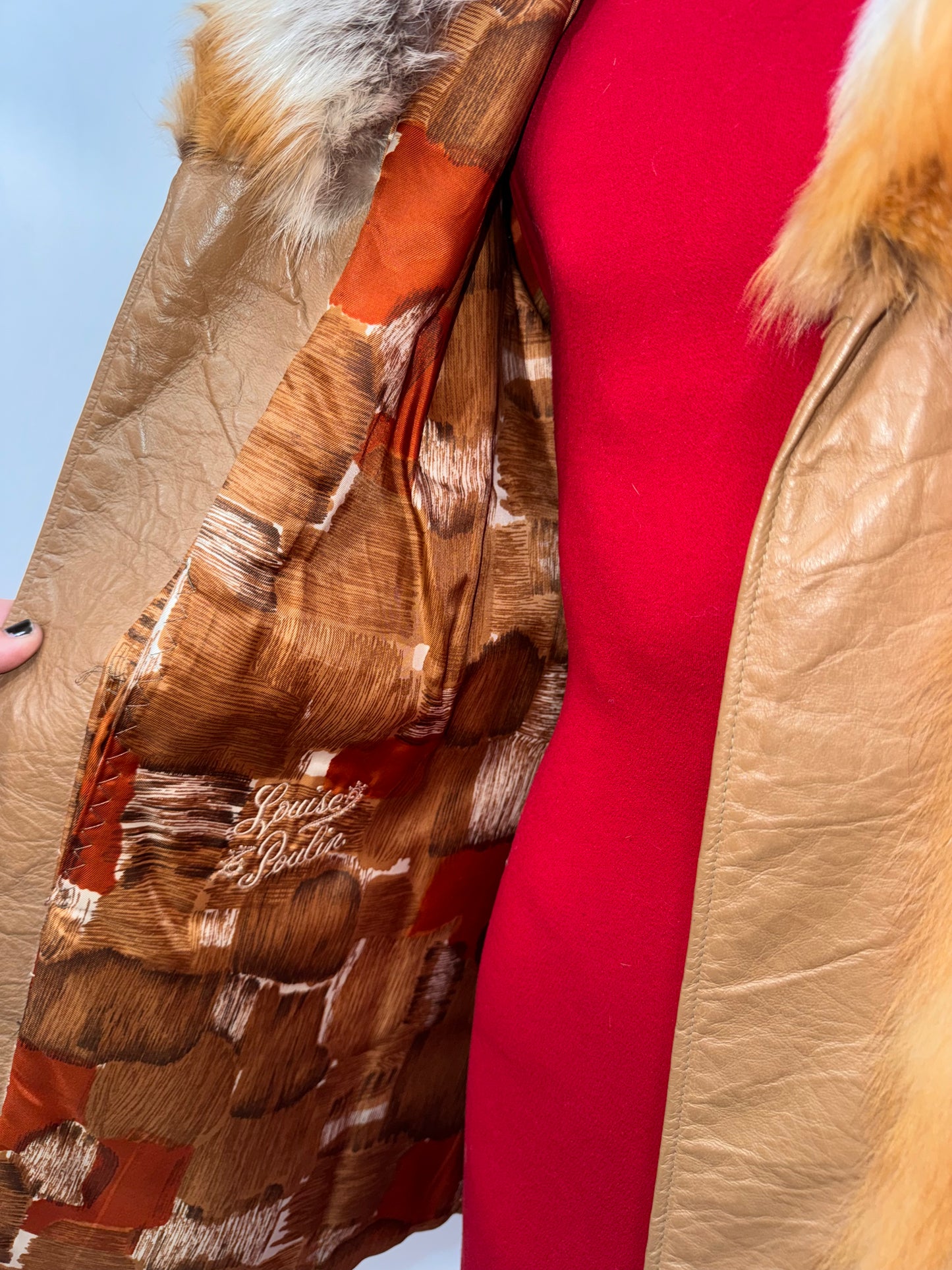 Vintage Red Fox and Leather Belted Jacket