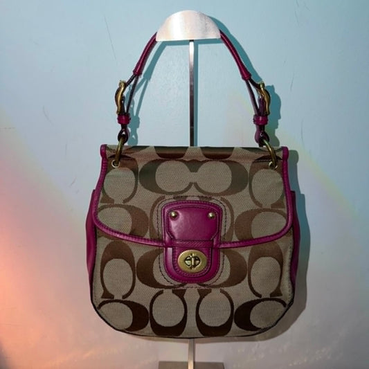 Vintage 2000s Coach Soho Signature Flap Bag in Berry Purple