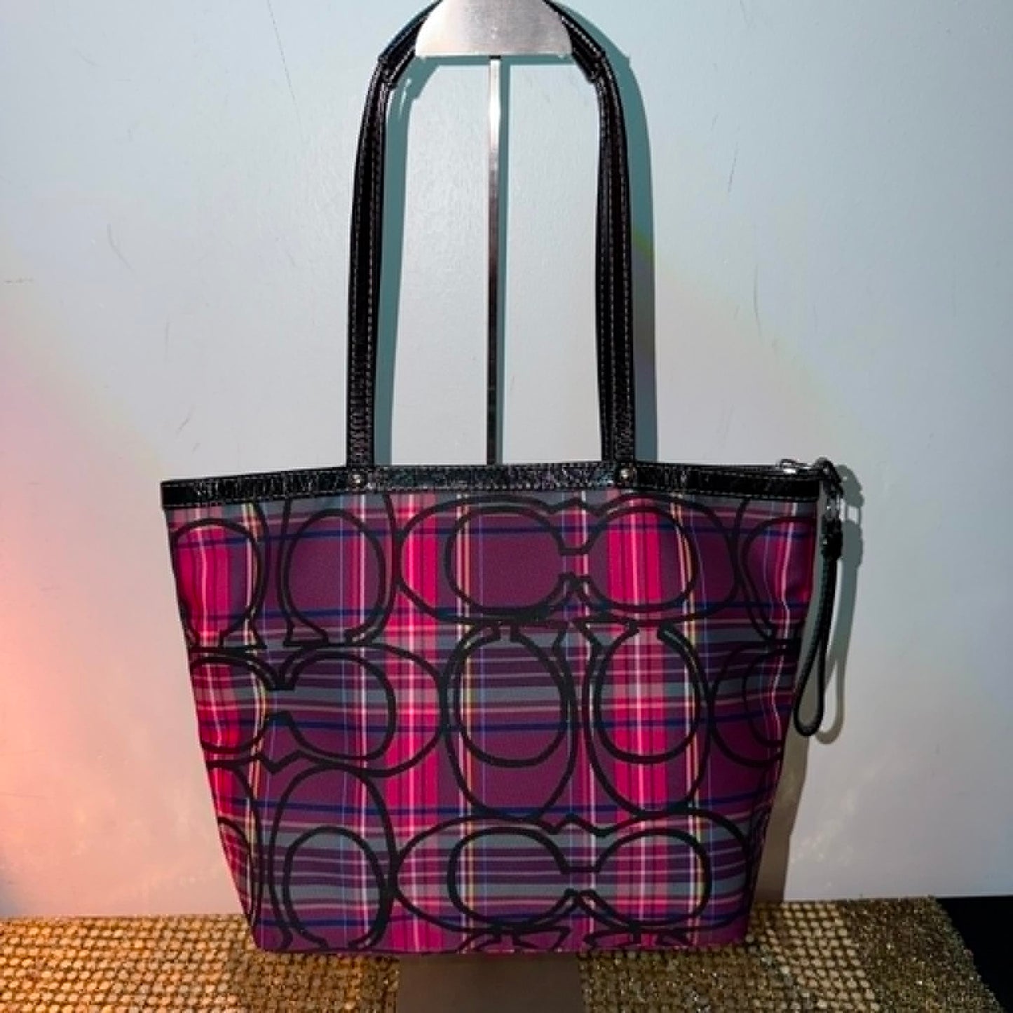 Vintage Coach Signature Tartan Plaid Zip Tote