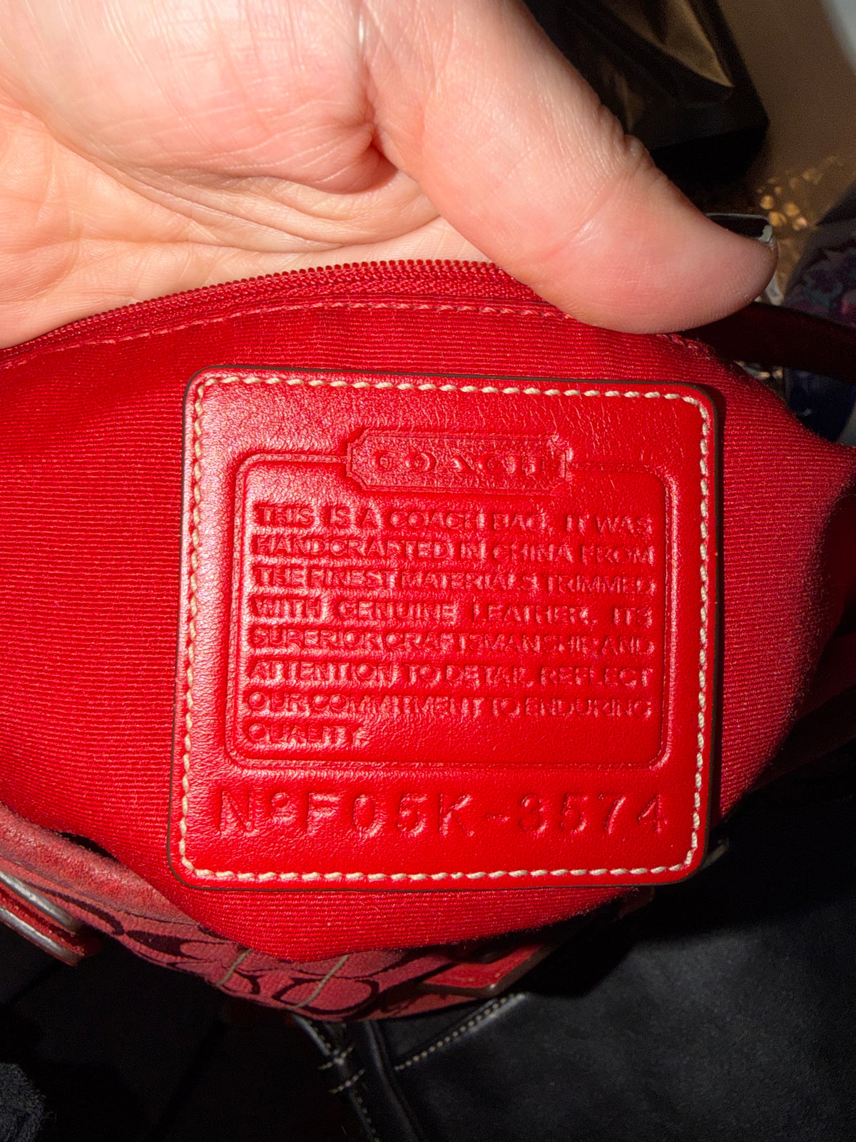 Vintage 2005 Coach Soho Slim in red Signature jacquard with buckle straps