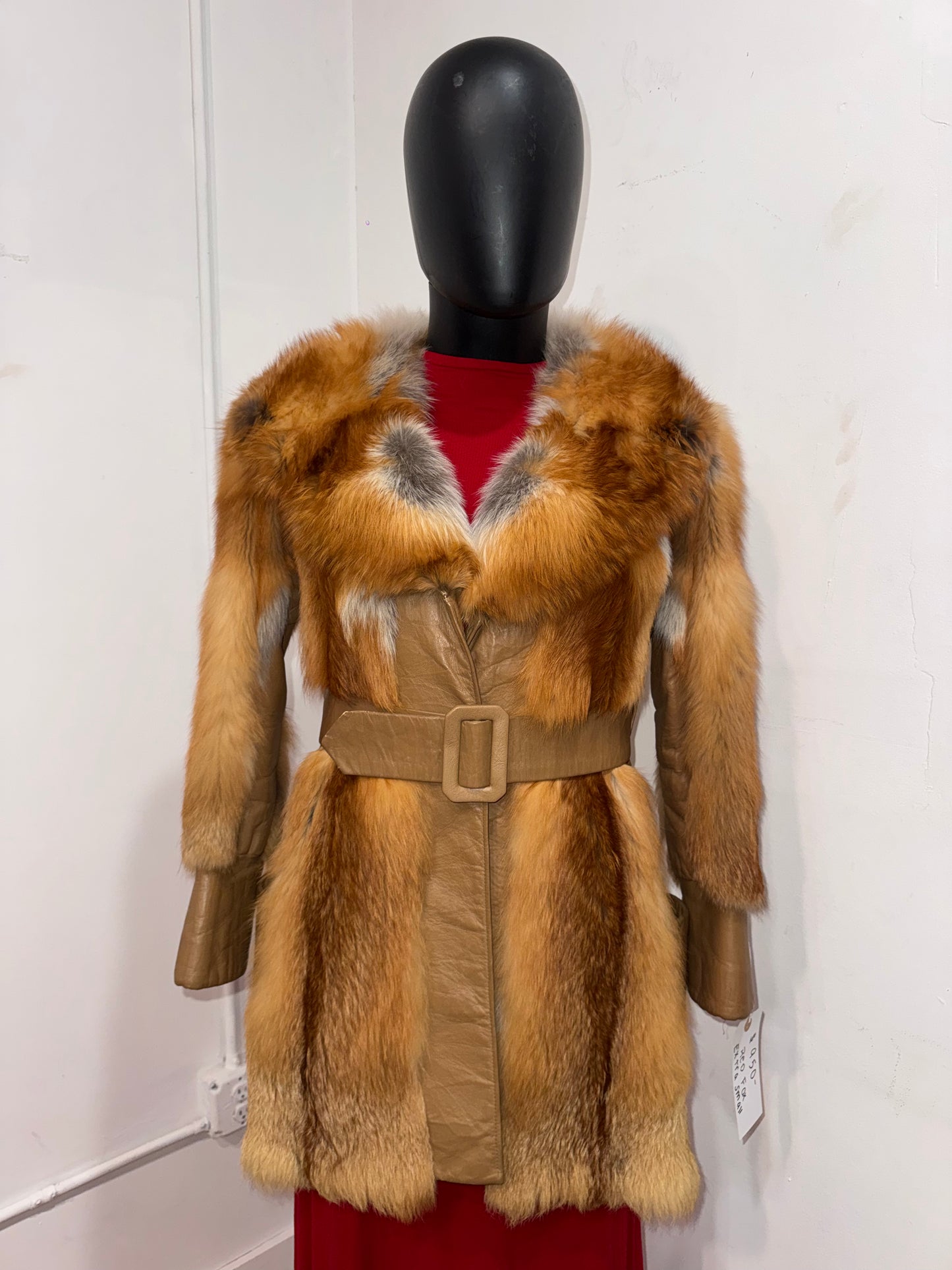 Vintage Red Fox and Leather Belted Jacket