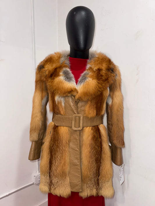 Vintage Red Fox and Leather Belted Jacket