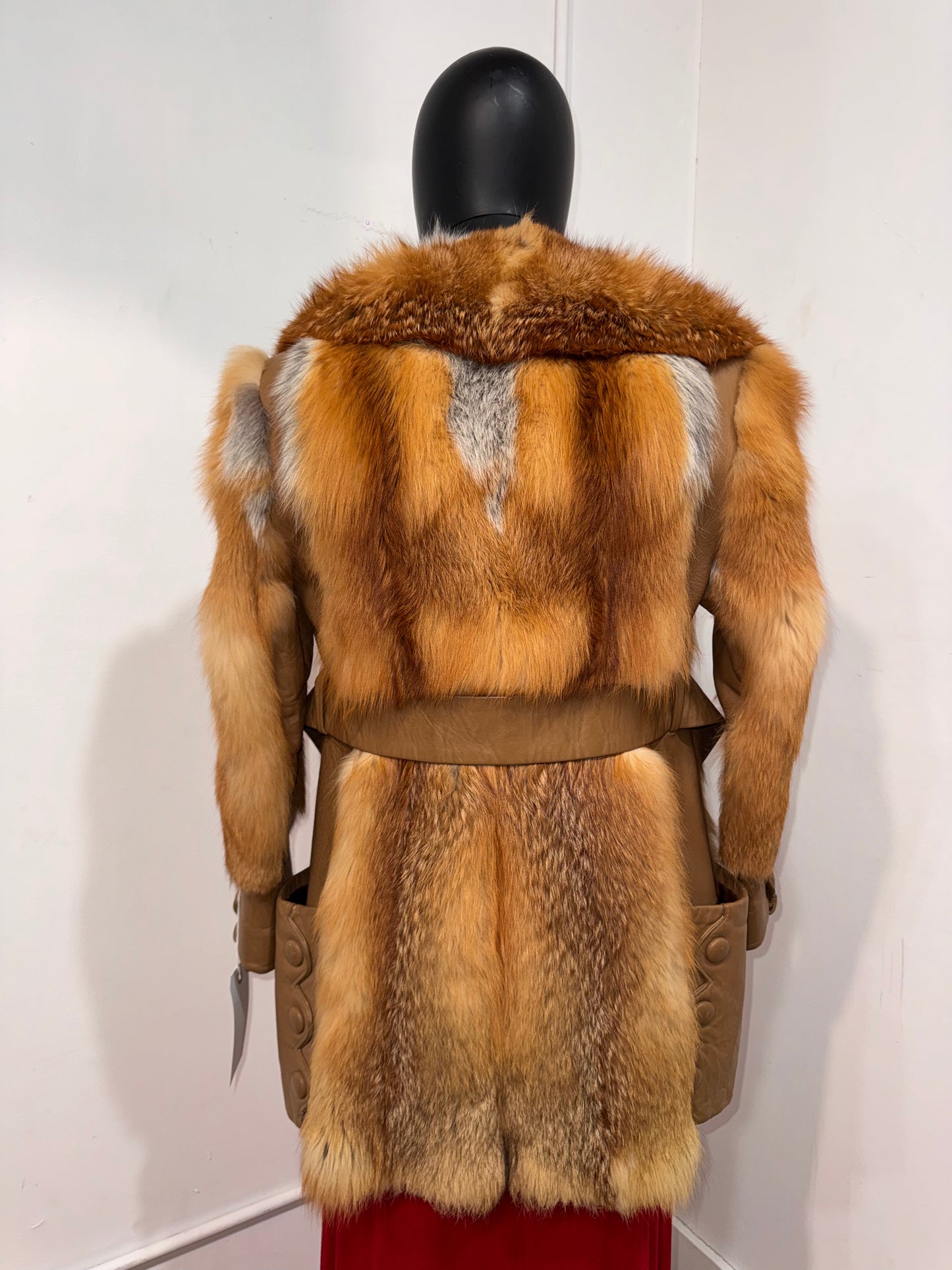 Vintage Red Fox and Leather Belted Jacket