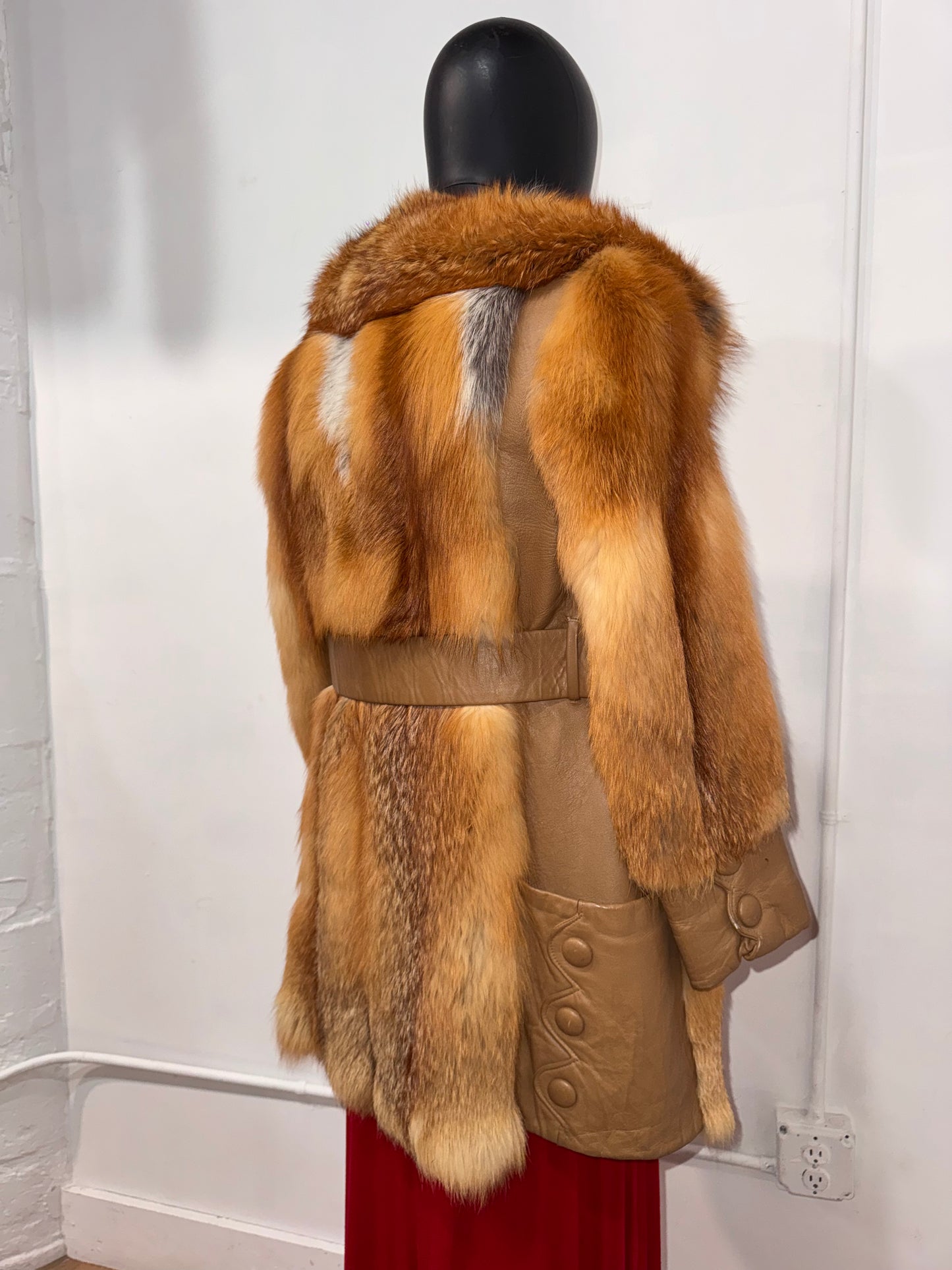 Vintage Red Fox and Leather Belted Jacket